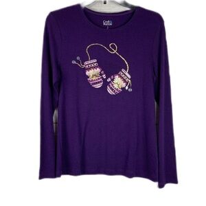 NWT Croft and Barrow Purple Mitten Print Long Sleeves Shirt Size M